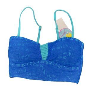 Raisins Long Line Bikini Top Size Small Blue NWT